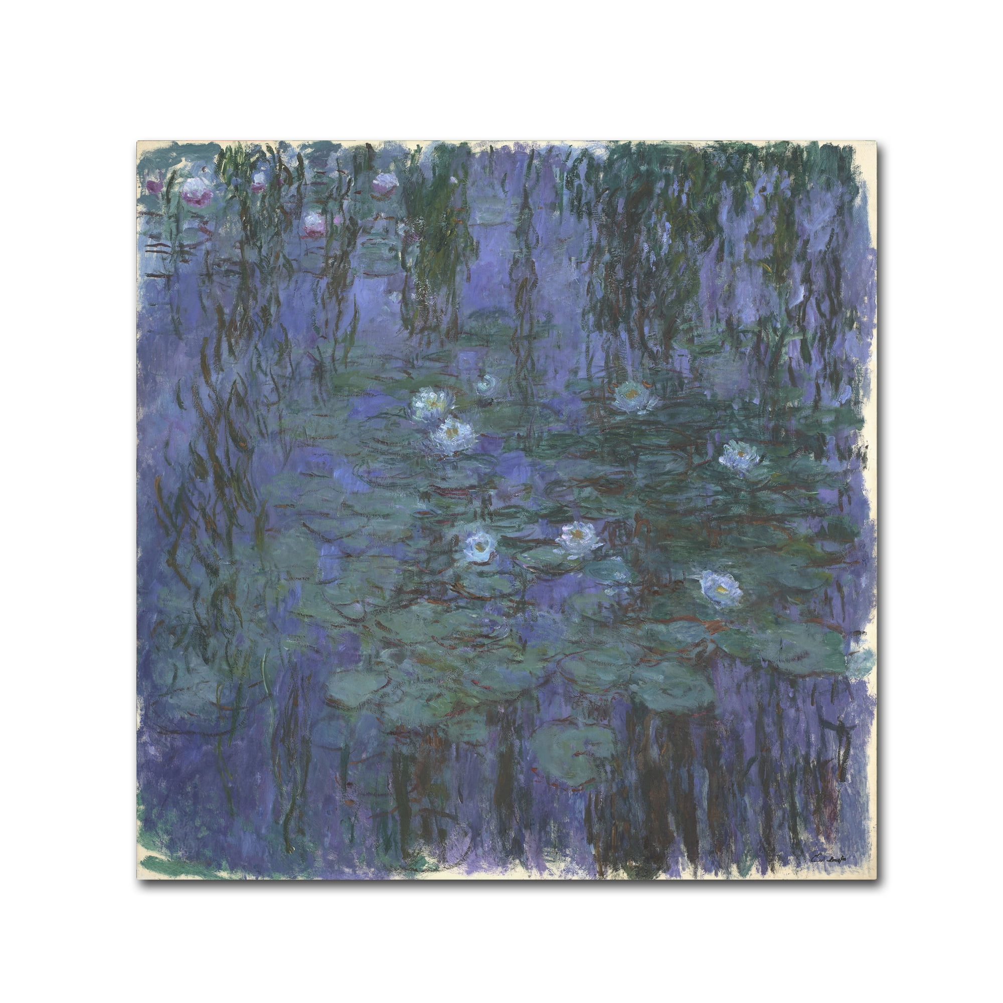 Large Blue and Green Abstract Water Lilies Canvas Art