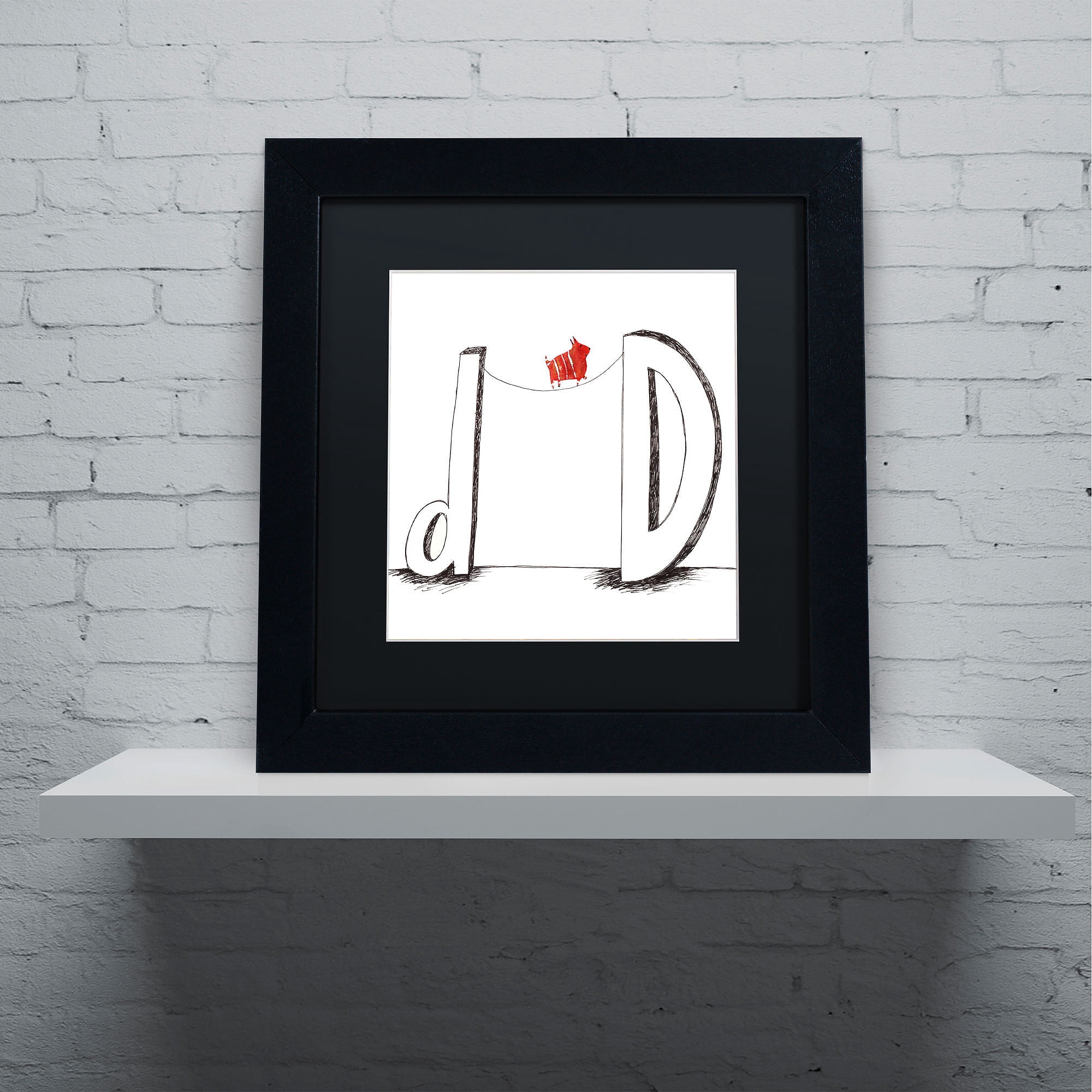 Carla Martell 'D is for Dog' Black Matted Framed Art