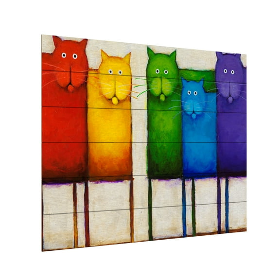 Daniel Patrick Kessler 'Rainbow Cats' Wood Slat Art