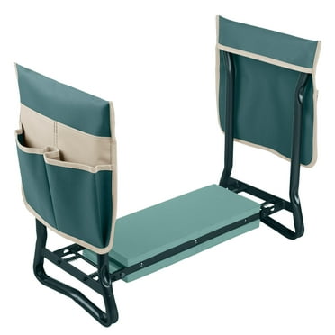 Pure Garden 2-in-1 Garden Kneeler & Stool – Folding Bench with EVA Pad & Tool Pouches, Green/Tan