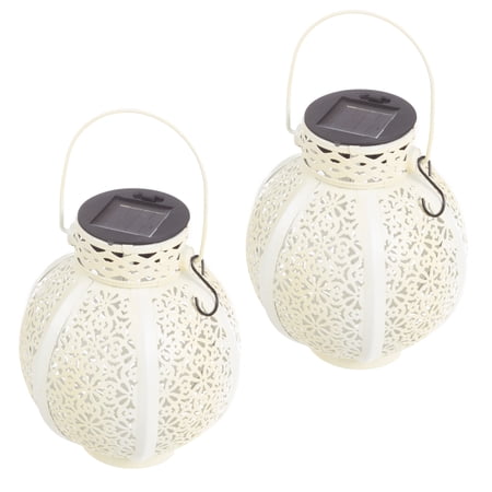 Pure Garden Set of 2 LED Solar Outdoor Lights with 2 Shepherd Hooks, White