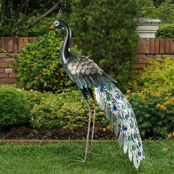 Pure Garden 37 Outdoor Peacock Garden Statue - Metal Yard Art Garden Dcor