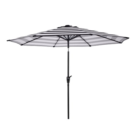Pure Garden 9 Ft Striped Outdoor Patio Umbrella with Tilt, Black and White