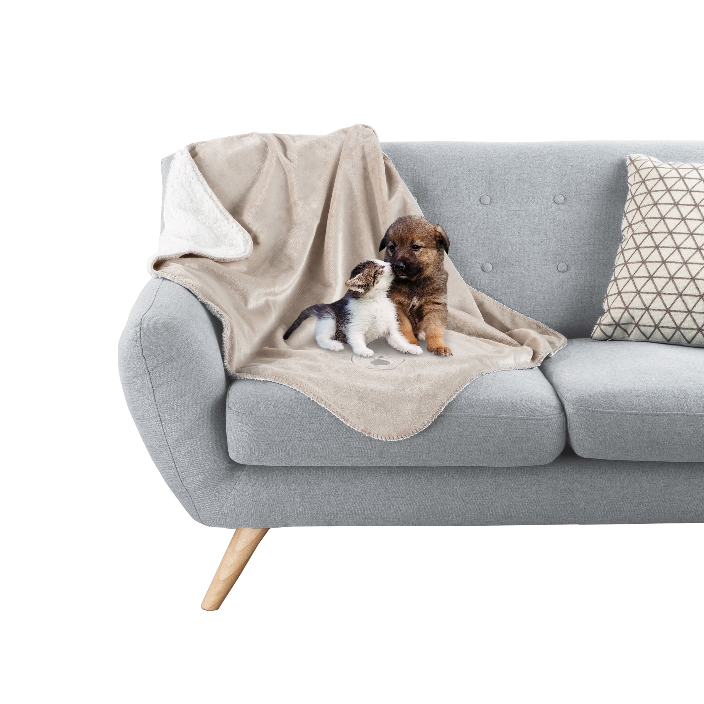 Tan Reversible Sherpa Fleece Waterproof Dog Blanket 30x40 Inch
