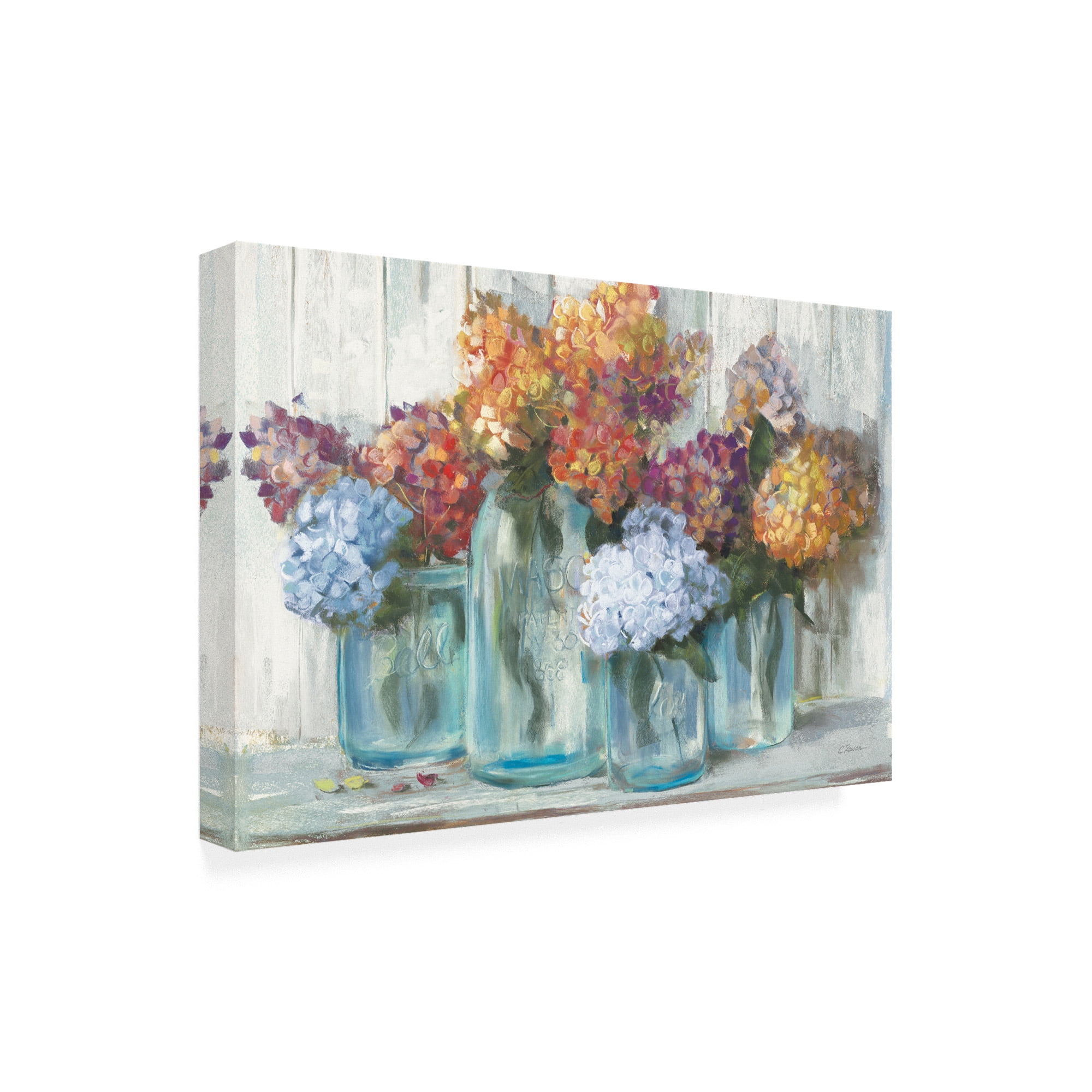 Fall Hydrangeas in Glass Jar Crop Canvas Art Print, 22x32