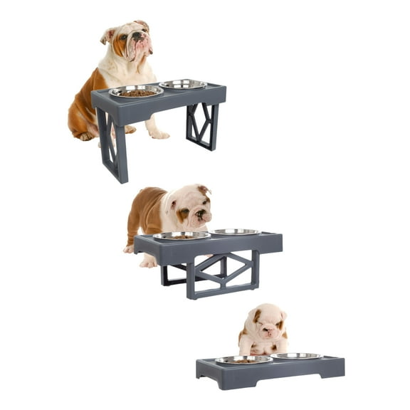 PETMAKER Elevated Dog Bowls - 3 Height Adjustable Dog Bowl Stand (Gray)