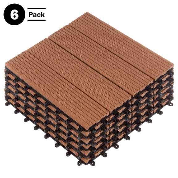 Pure Garden 6-Pack Composite Outdoor Tiles, Brown