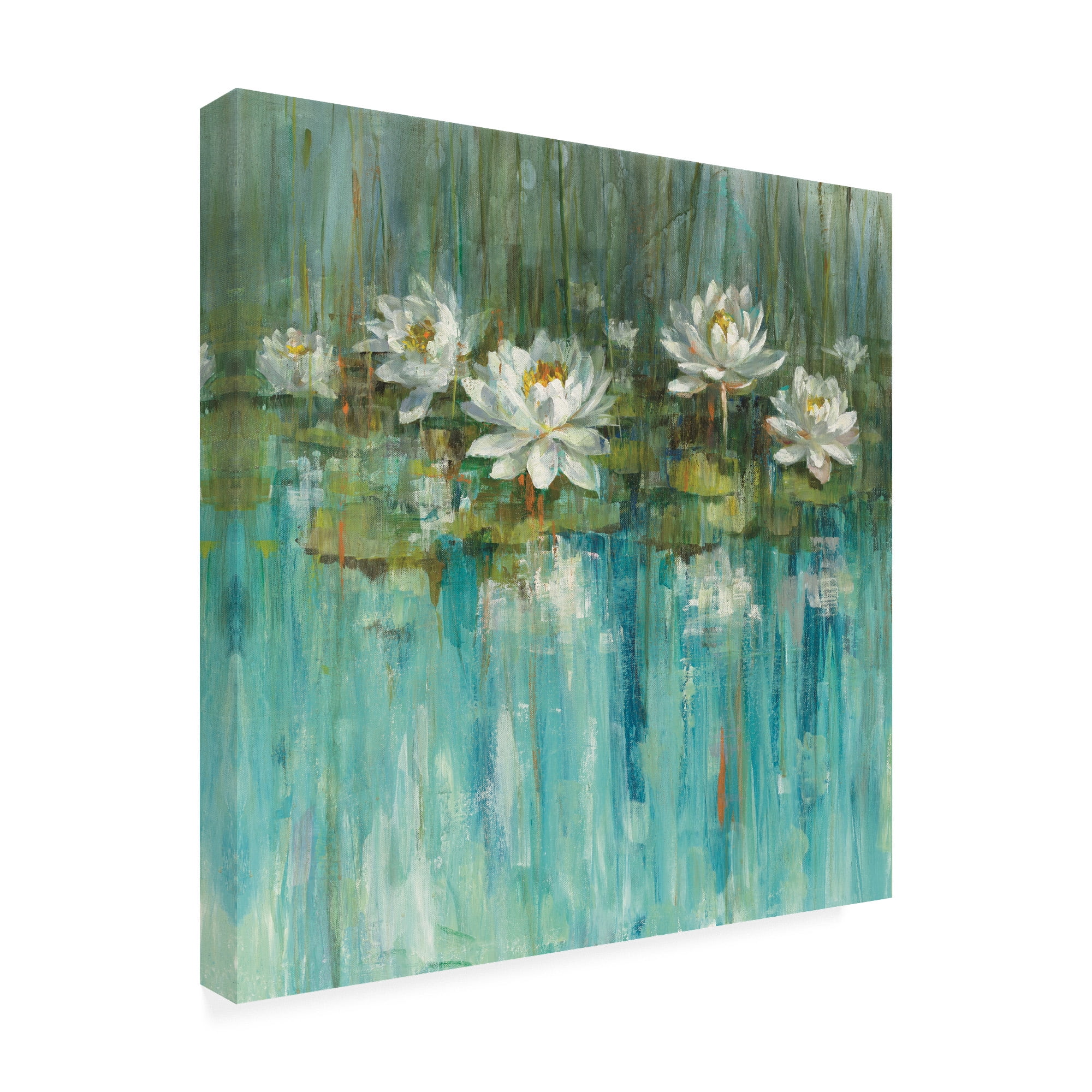 Danhui Nai Water Lily Pond Painting on Canvas, 14" x 14"