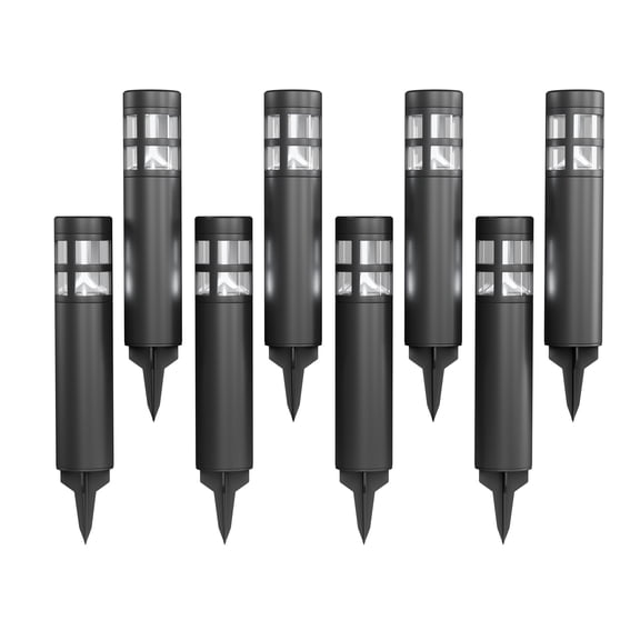 Pure Garden Set of 8 LED Solar Path Bollard Lights for Landscape (Black)