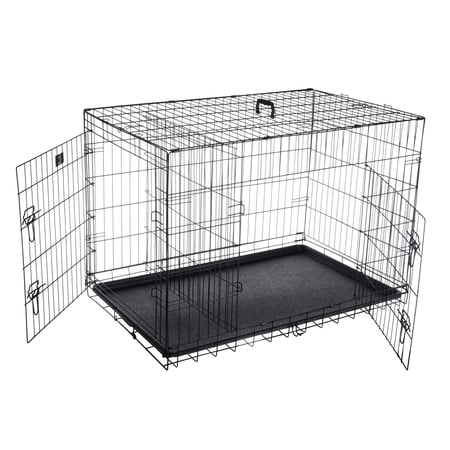Dog Kennel - 42-inch Dog Crate with Doors for Front and Side Access - Collapsible Dog Crate with Divider Wall Panel for Large Dogs by Petmaker (Black)
