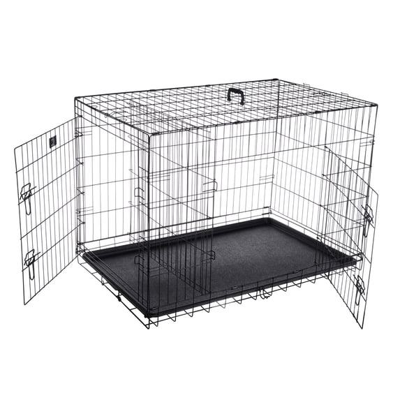 Dog Kennel - 42-inch Dog Crate with Doors for Front and Side Access - Collapsible Dog Crate with Divider Wall Panel for Large Dogs by Petmaker (Black)