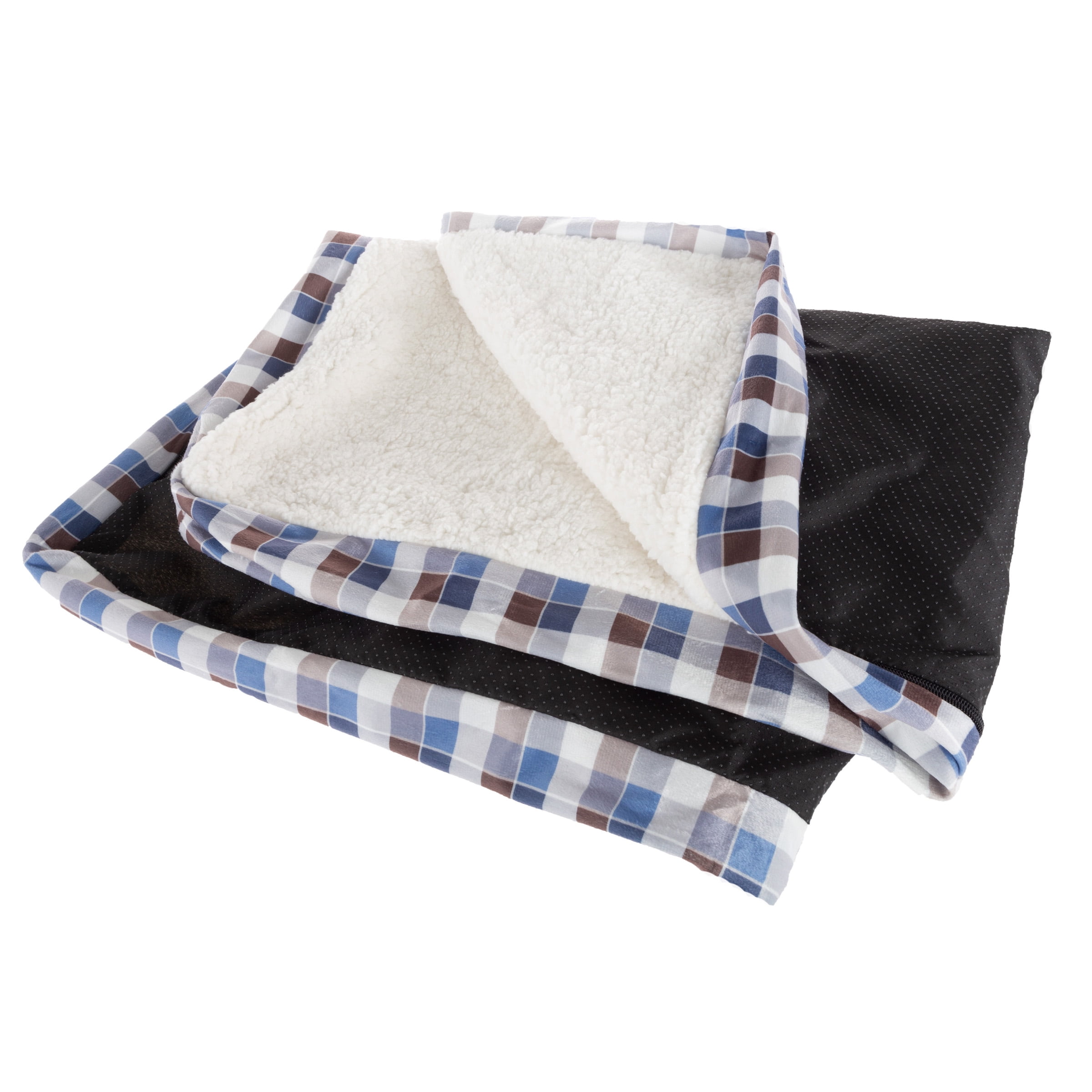 Dog Bed Replacement Cover  Medium Pet Duvet with Sherpa Top, Non-Slip Bottom - Dog Bed Washable Removable Cover by PETMAKER (Brown/Blue Plaid)