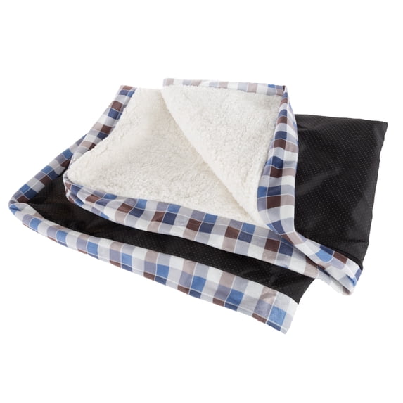 Dog Bed Replacement Cover Medium Pet Duvet with Sherpa Top, Non-Slip Bottom - Dog Bed Washable Removable Cover by PETMAKER (Brown/Blue Plaid)