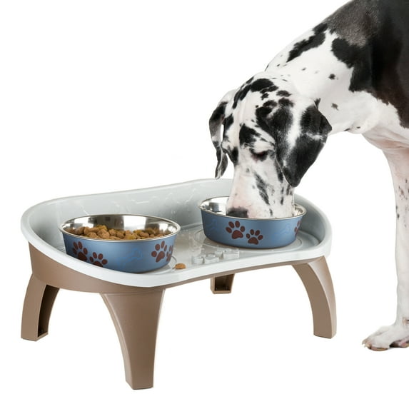 Petmaker Dog Bowl Stand Brown with Splash Guard Non-Skid Feet 8.5-Inch-Tall for Large Dogs
