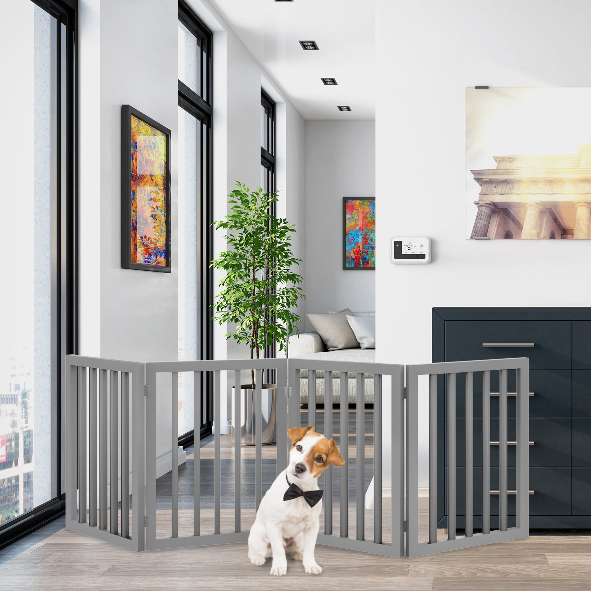 Gray Freestanding Plastic Pet Gate for Stairs and Doorways