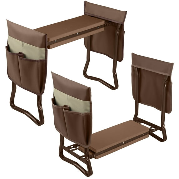 Pure Garden Foldable Garden Kneeler and Stool with Tool Pouches (Brown)