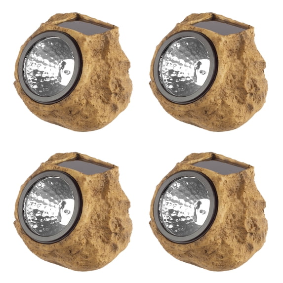 Pure Garden 4-Pack of Solar Lights - Faux-Rock Outdoor Lighting, Brown
