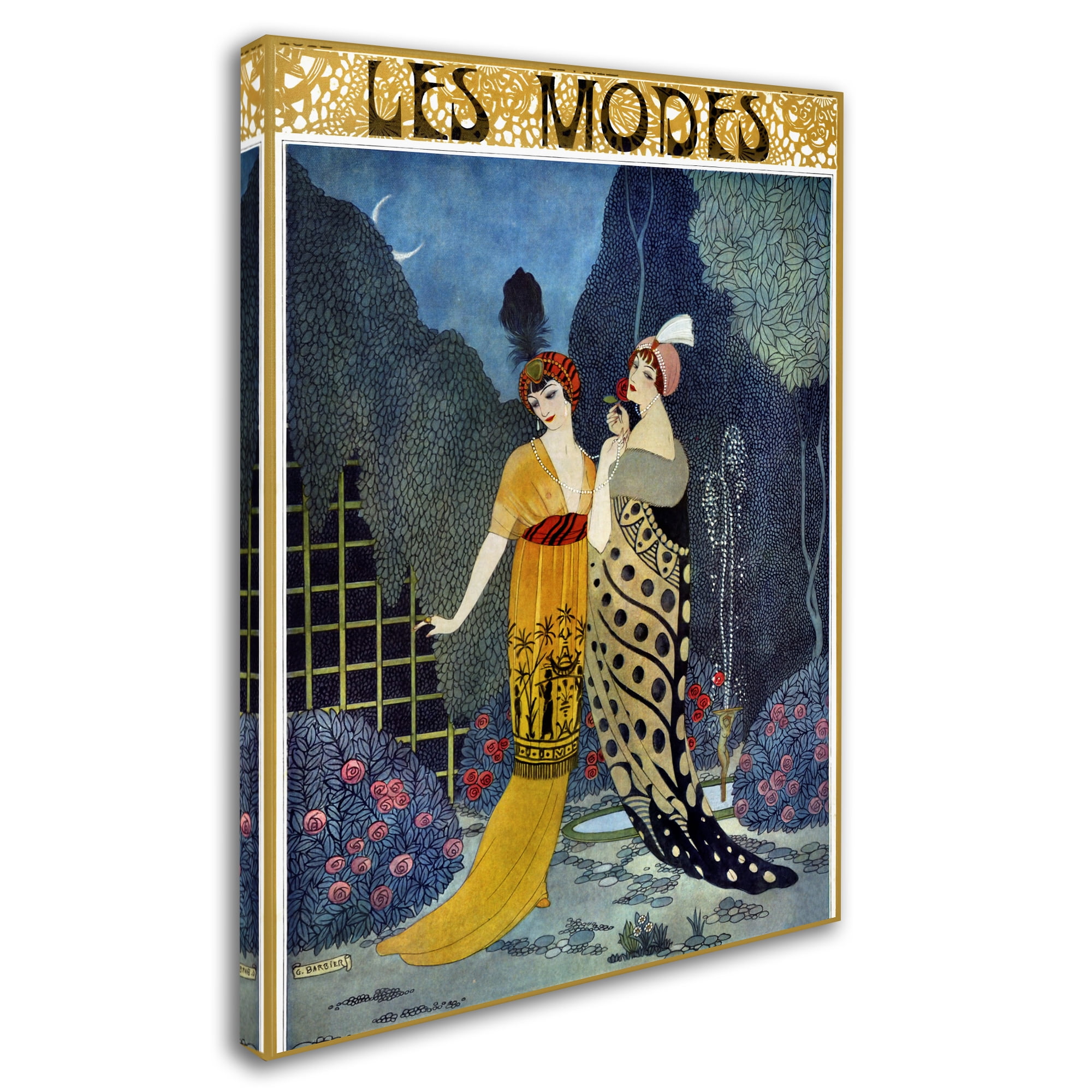 Vintage Art Deco Fashion Ladies Canvas Art in Blue and Yellow