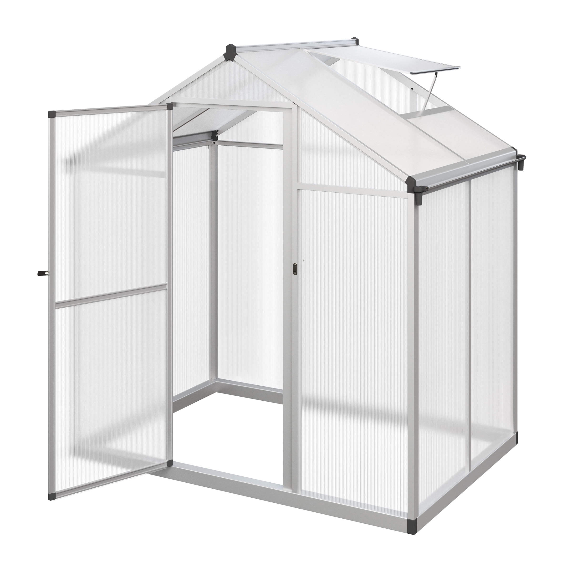 4ft x 6ft Aluminum Frame Walk-In Greenhouse with Polycarbonate Panels