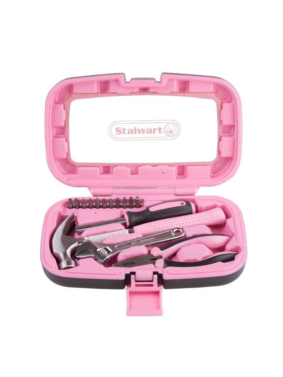 15-Piece Household Hand Tools Set with Carrying Case (Pink)