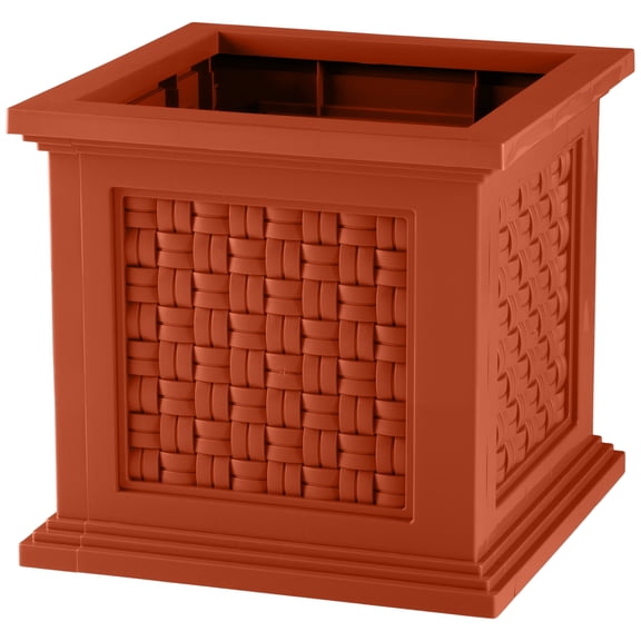 Pure Garden Outdoor Faux Rattan Planter Box - 14.65in Plant Pot, Terracotta