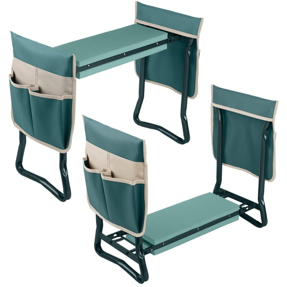 Pure Garden Foldable Garden Kneeler and Stool with Tool Pouches (Green)