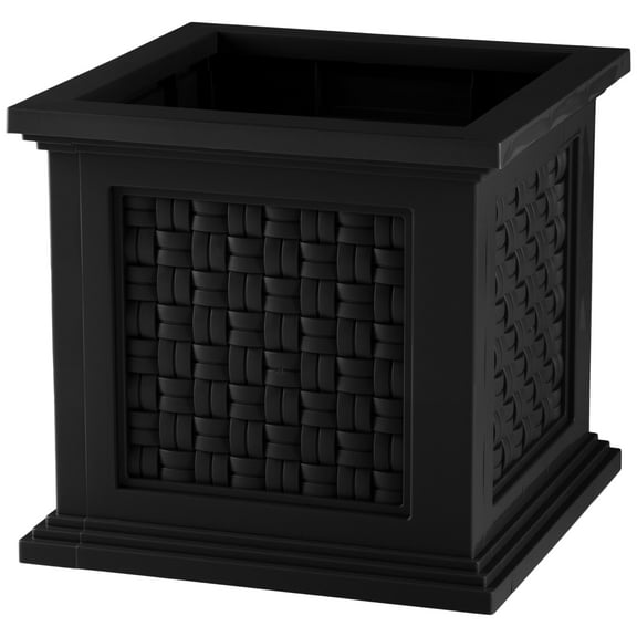 Pure Garden Outdoor Rattan Style Planter Box - 14.65-Inch Plant Pot, Black