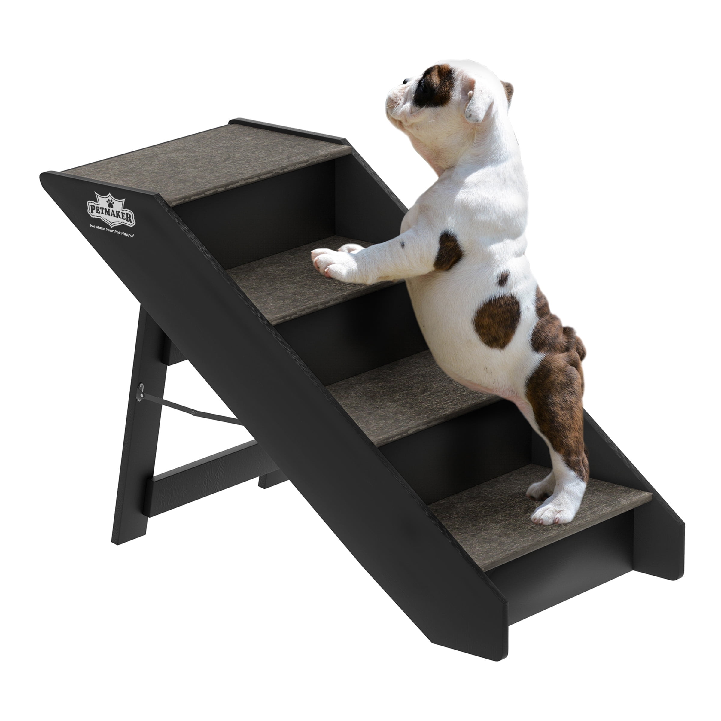 Brown 4-Step Folding Pet Stairs with Carpeted Steps