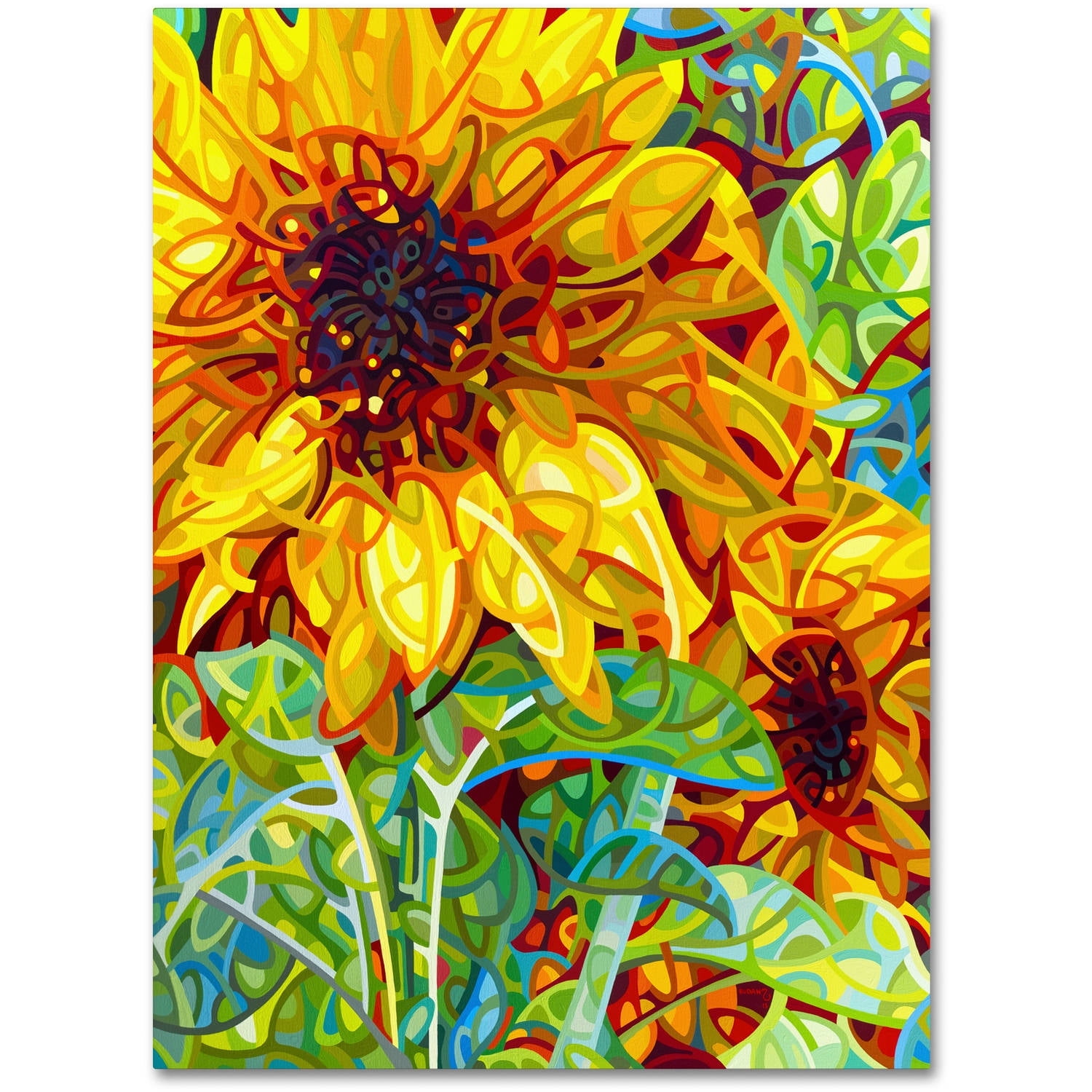 Vibrant Summer Garden Abstract Canvas Art in Yellow and Green