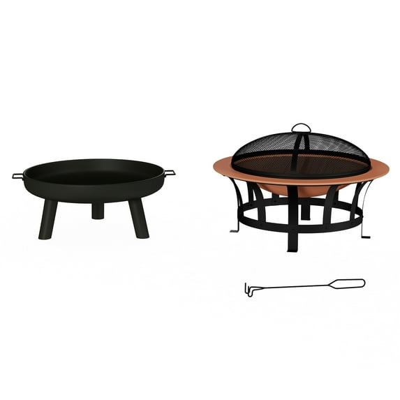 Pure Garden 27.5-Inch Outdoor Wood Burning Fire Pit with Handles (Black)