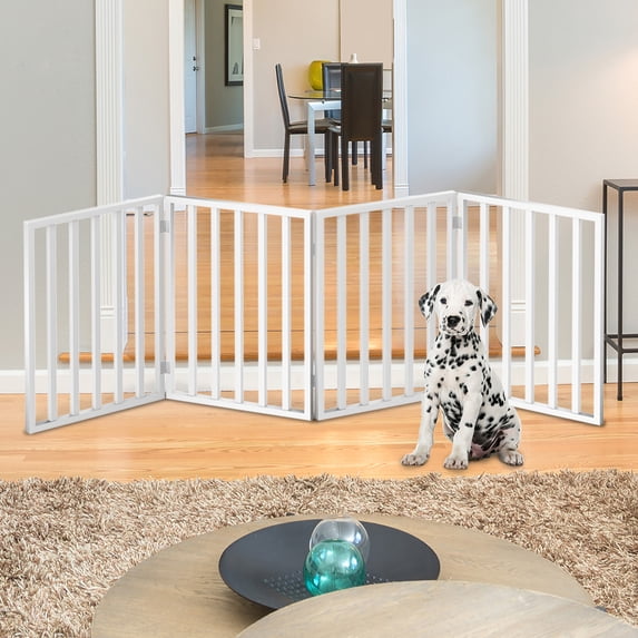 Pet Gate 4-Panel Indoor Foldable Fence for Dogs and Cats, Freestanding Wooden Dog Fence for Stairs, Hallways and Doorways, 72 x 24 Inch Retractable Pet Barrier with Accordion Design by PETMAKER