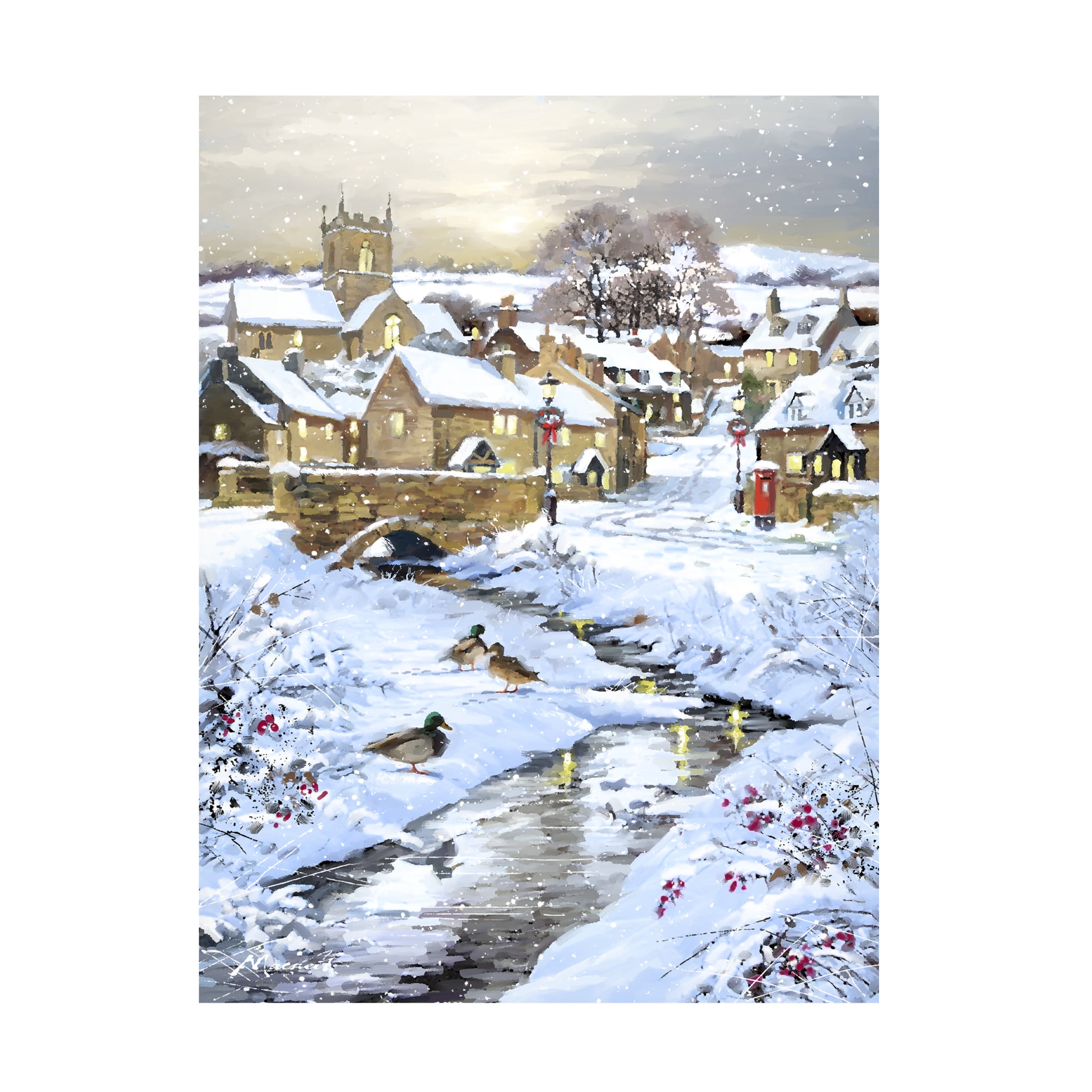 The Macneil Studio 'Winter Village Stream' Canvas Art