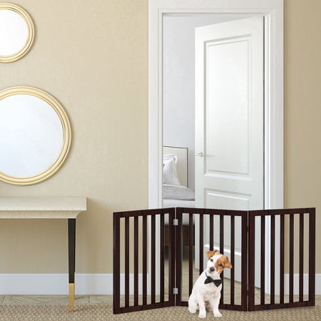 Pet Gate - 3-Panel 54x24 inch Indoor Foldable Wooden Dog & Cat Gate for Doorways, Stairs & Hallways by PETMAKER (Brown)