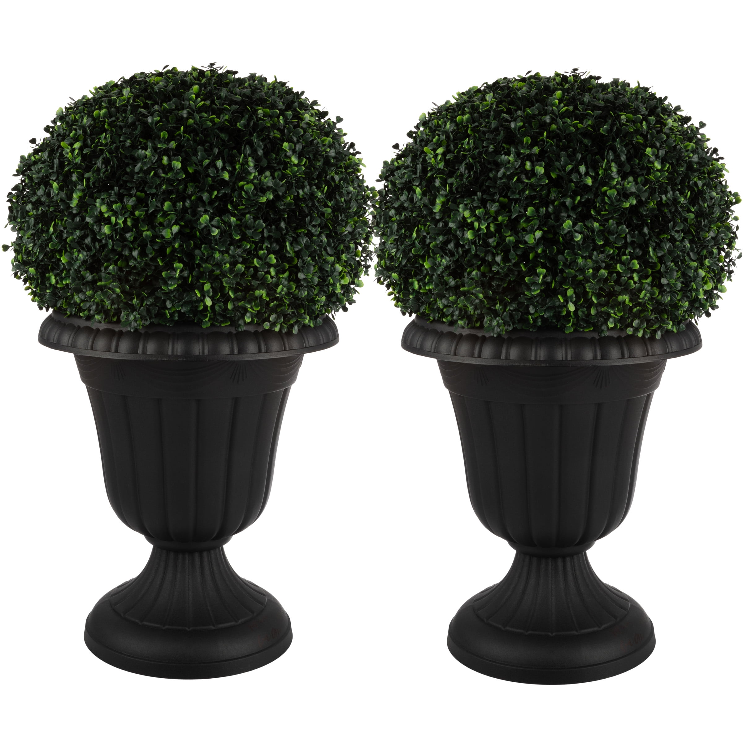 Pure Garden 16x18-Inch Outdoor Planter 2-Pack - Plastic Urn Planters, Black