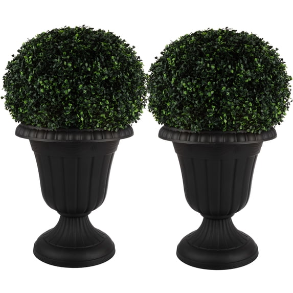 Pure Garden 16x18-Inch Outdoor Planter 2-Pack - Plastic Urn Planters, Black