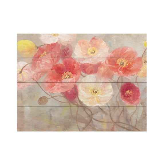 Li Bo 'Wild Poppies I' Wood Slat Art