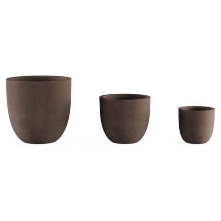 Pure Garden 17.5”, 13.5”, and 9.75” Large Outdoor Planters Set of 3, Brown