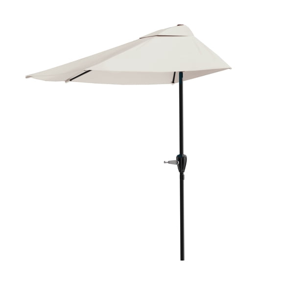 Pure Garden 9ft Half Umbrella for Balcony, Porch, or Deck, Tan