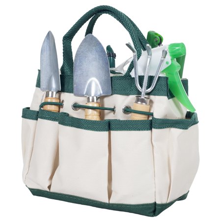 7 Piece Gardening Tool Set  Mini Planting and Repotting Kit and Carrying Tote Bag Organizer for Succulents, Herbs, and Bonsai Plants by Pure Garden