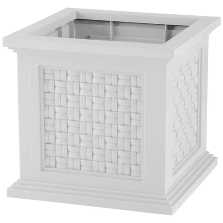 Pure Garden Outdoor Rattan Style Planter Box - 14.65-Inch Plant Pot, White