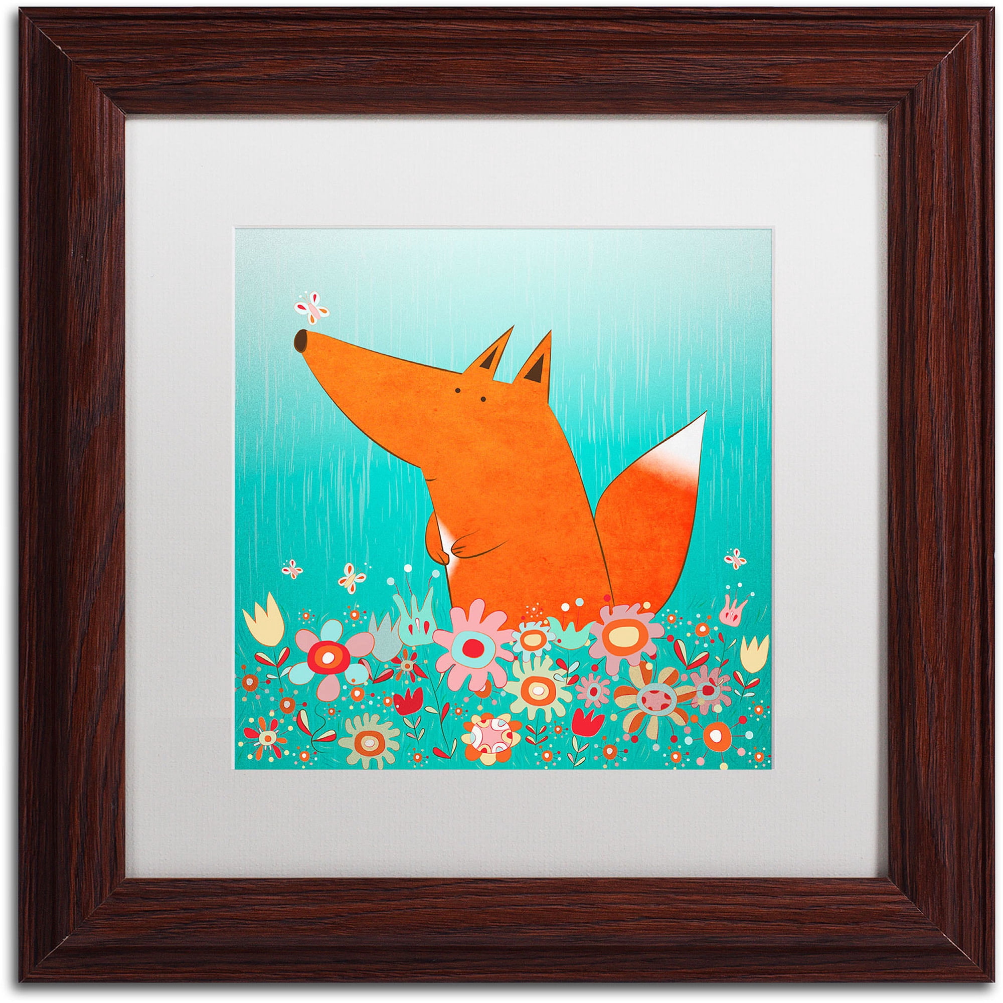 Carla Martell 'Fox in Flowers' Matted Framed Art