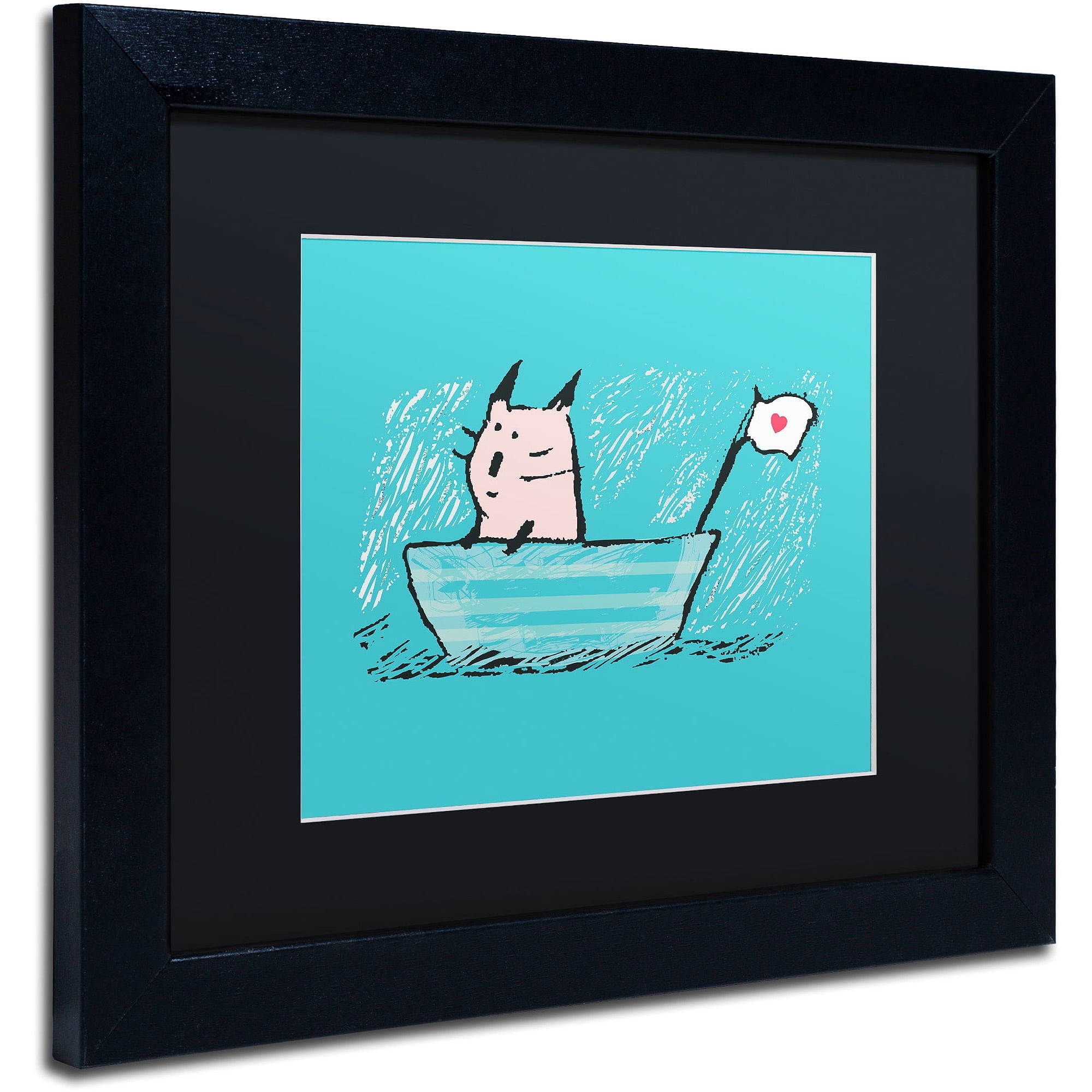 Carla Martell 'Sweet Sailor Cat' Black Matted Framed Art