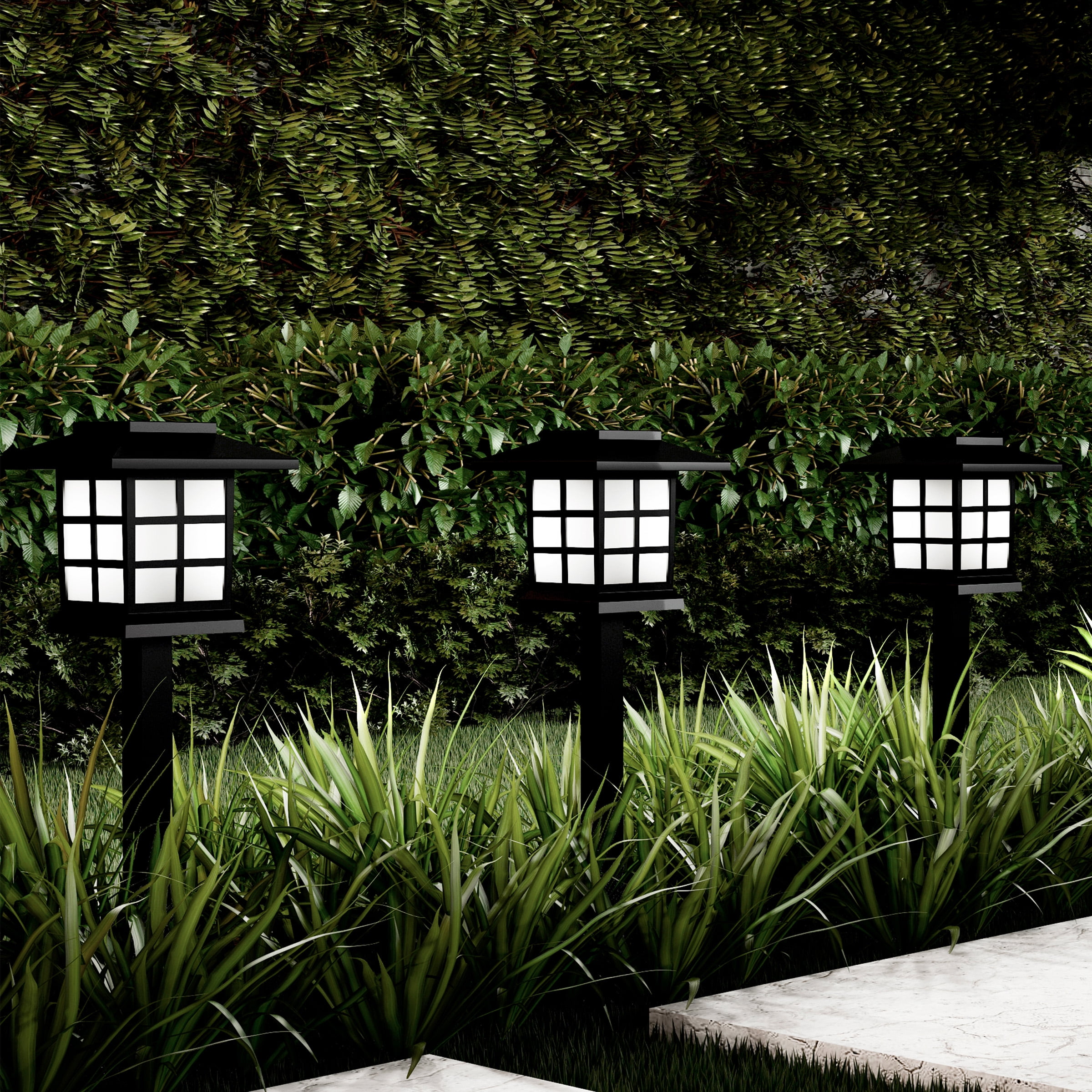 Pure Garden Set of 6 Water-Resistant Solar Pathway Coach Lights (Black)