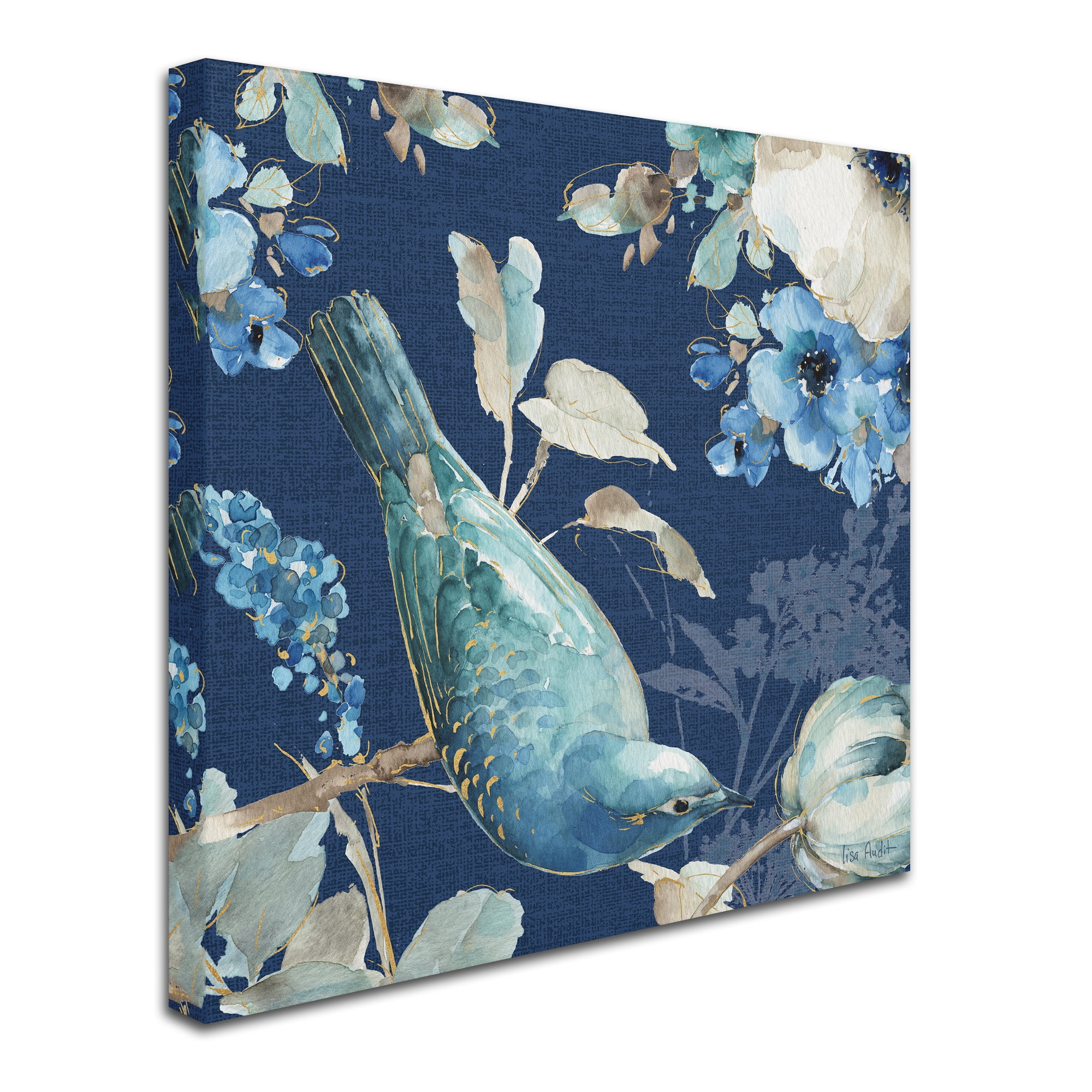 Indigold Blue Bird Canvas Art with Floral Design