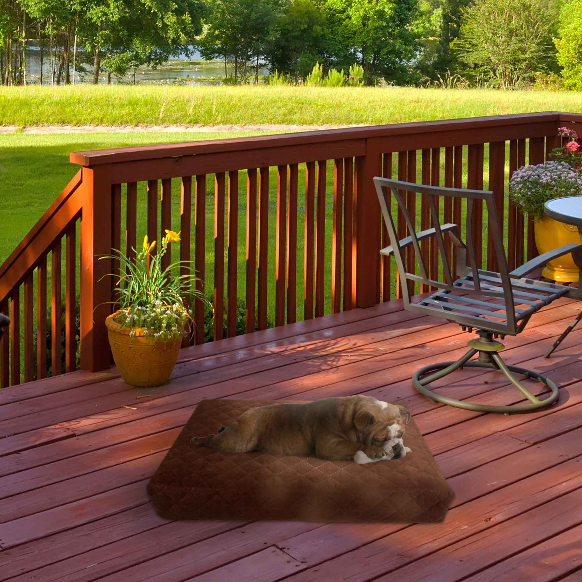 Waterproof Memory Foam Pet Bed- Indoor/Outdoor Dog Bed with Water Resistant Non Slip Bottom and Removeable Washable Cover, 30 x 21 by PETMAKER -Brown