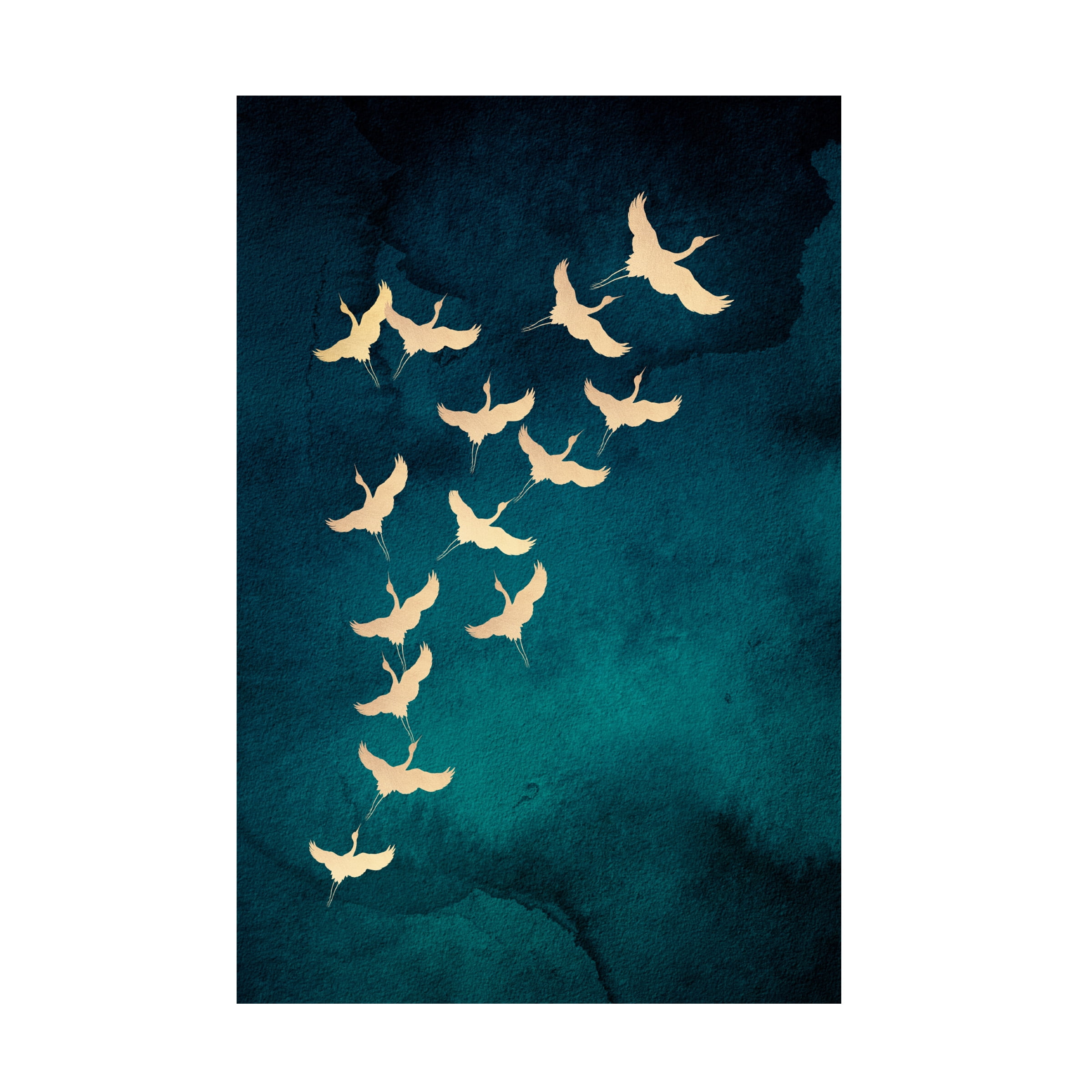 Aureous 'Teal Flying Cranes' Canvas Art