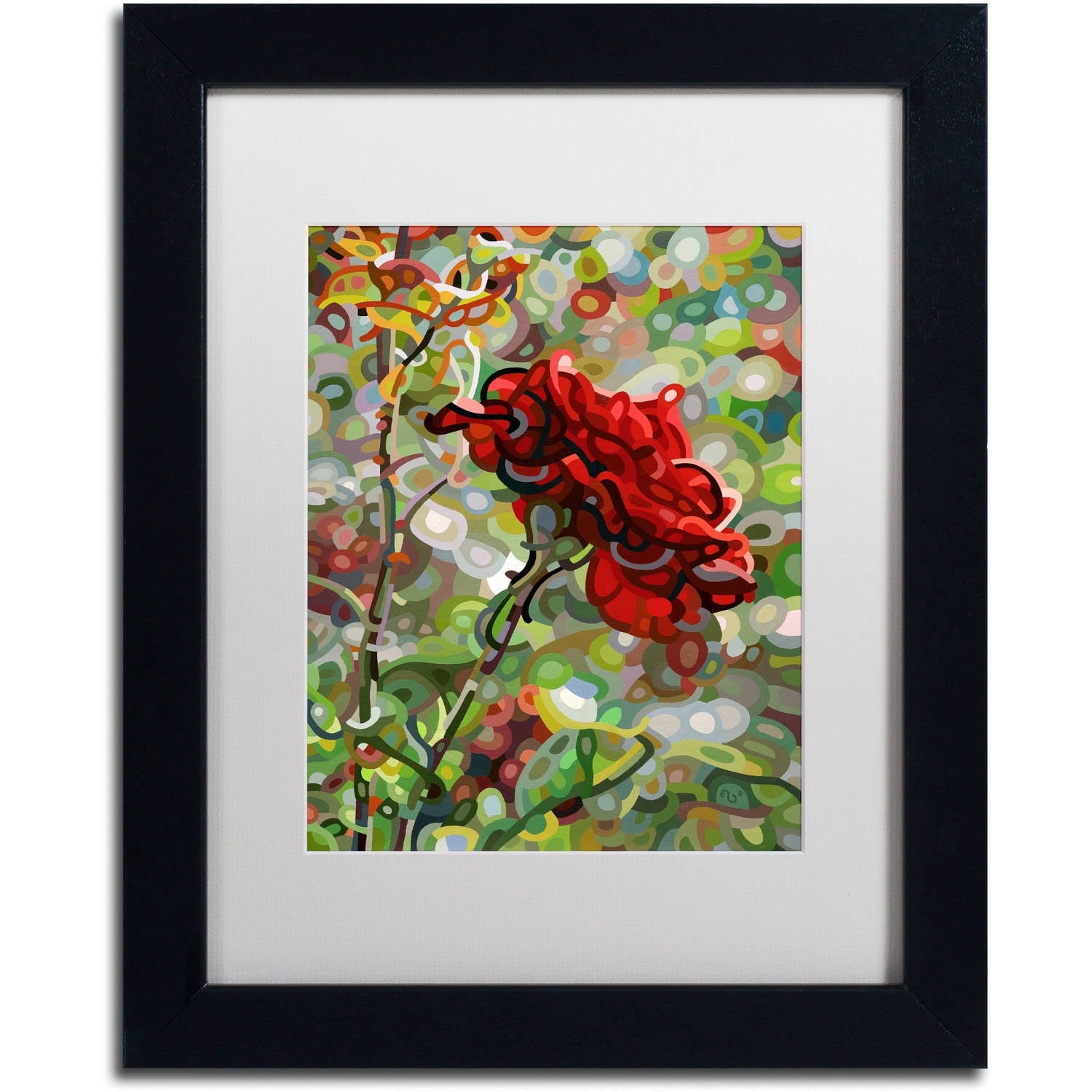 11" x 14" Black Framed Abstract Canvas Art with Red Rose