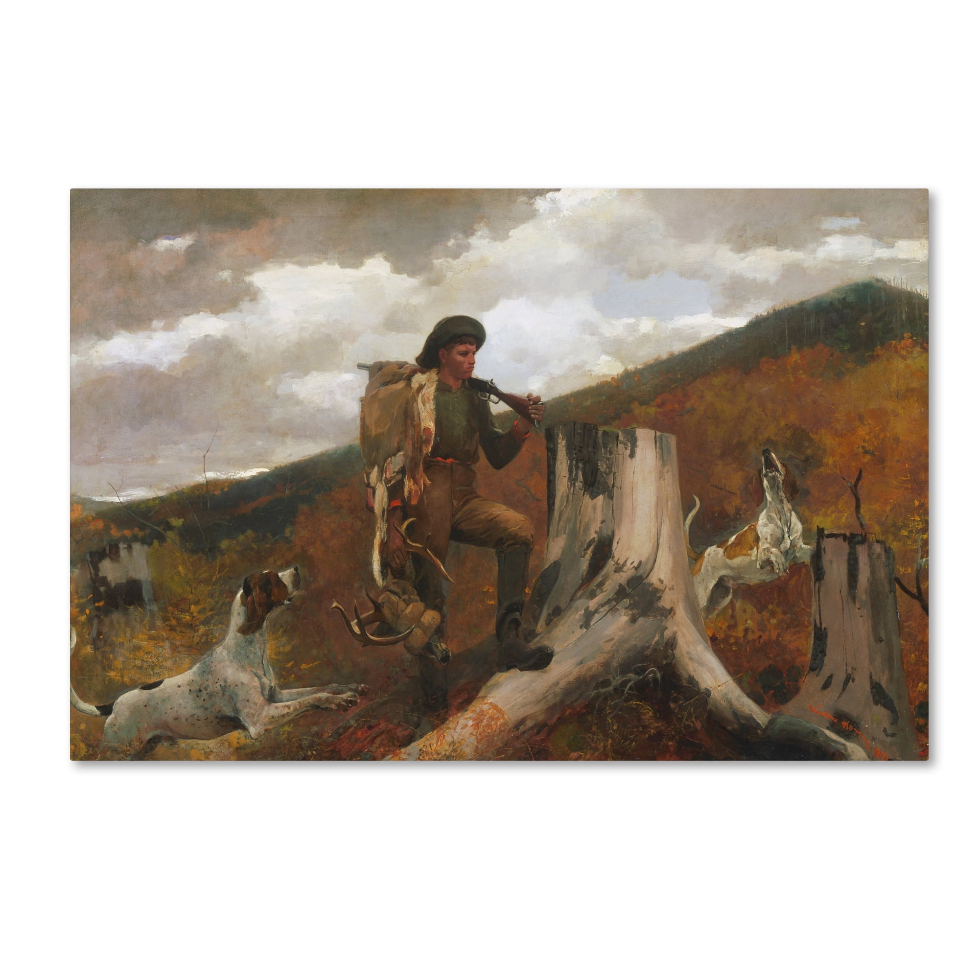 Hunter and Dogs Autumn Landscape Canvas Art Print