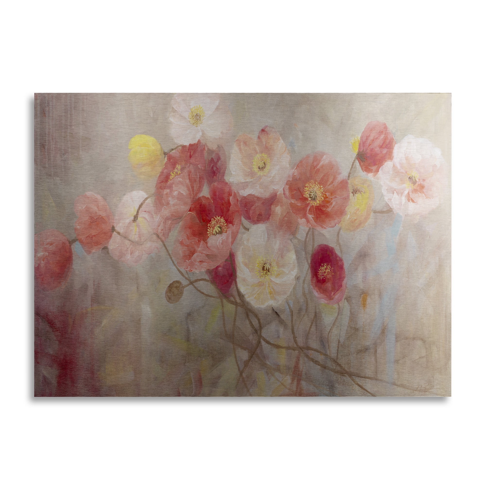 Li Bo 'Wild Poppies I' Floating Brushed Aluminum Art