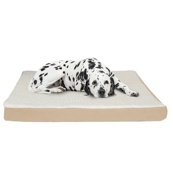 PETMAKER 44x35 Orthopedic Dog Bed with Memory Foam and Sherpa Cover, Tan